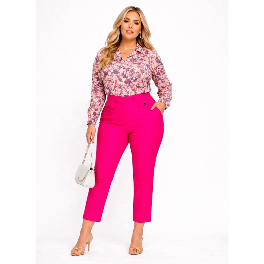 BOSS Womens Slim Fit Talawa Ankle Pants Bright Pink Wool Twill US 16 NWOT $368 - Picture 3 of 16
